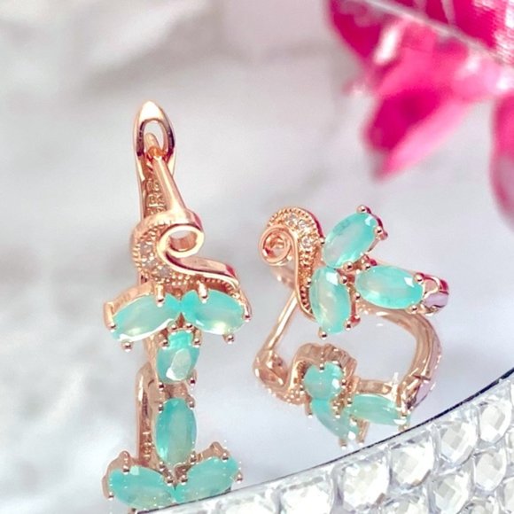 585 Rose Gold Plated Mint Green Oval Zircon Earrings - Picture 3 of 13